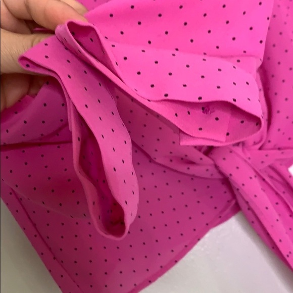 Dana Buchman Barbie Pink Polka Dot Front Knot blouse long sleeve medium blouse - Picture 3 of 8